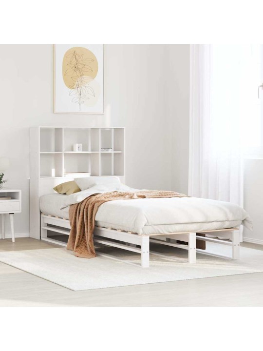 Sänky kirjahyllyllä ei patjaa valkoinen 90x190 cm täysi puu