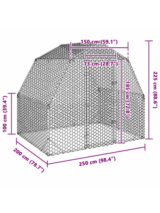 Kanan juoksu 2,5x2x2,25 m galvanoitua terästä