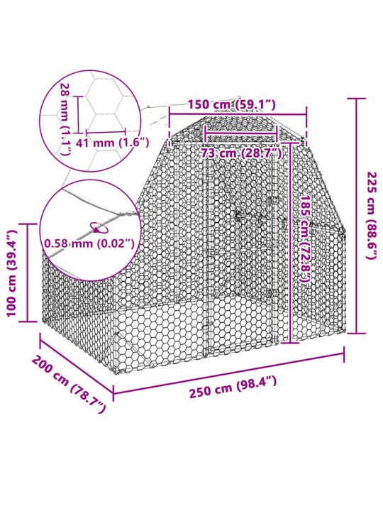 Chicken run katolla 2,5x2x2,25 m galvanoitua terästä