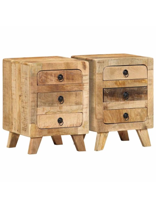 Yöpöytäkaappi 2 kpl 37x32x50 cm massiivipuuta karkea mango