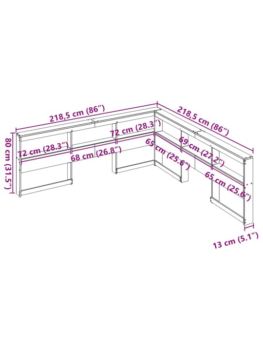 Kirjahyllyn pääty L-muotoinen 200 cm massiivipuumäntyä