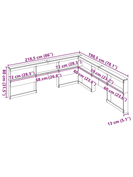 Kirjahyllyn pääty L-muotoinen 180 cm massiivipuumäntyä