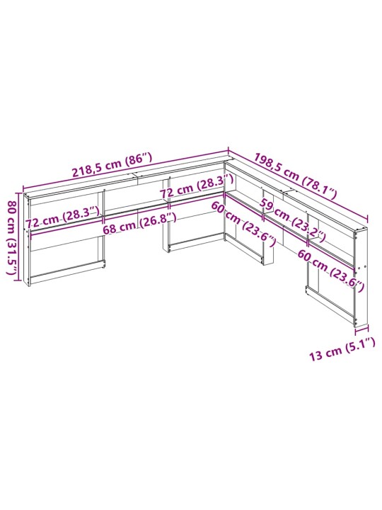 Kirjahyllyn pääty L-muotoinen valkoinen 180 cm massiivipuumänty