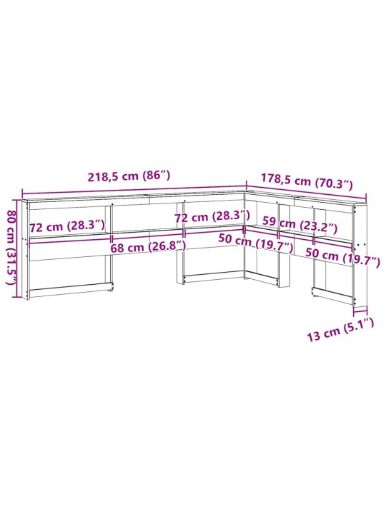 Kirjahyllyn pääty L-muotoinen 160 cm massiivipuumäntyä