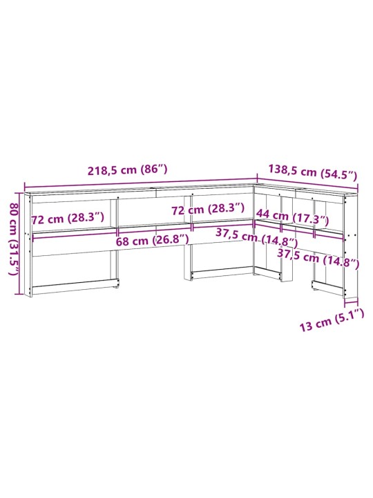 Kirjahyllyn pääty L-muotoinen valkoinen 120 cm massiivipuumänty