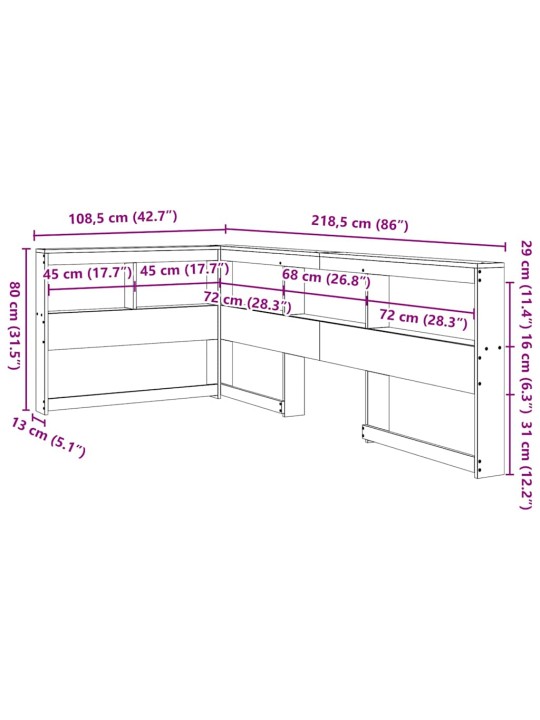 kirjahyllyn pääty L-muotoinen valkoinen 90 cm massiivipuumänty