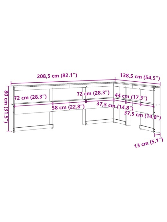 Kirjahyllyn pääty L-muotoinen 120 cm massiivipuumäntyä