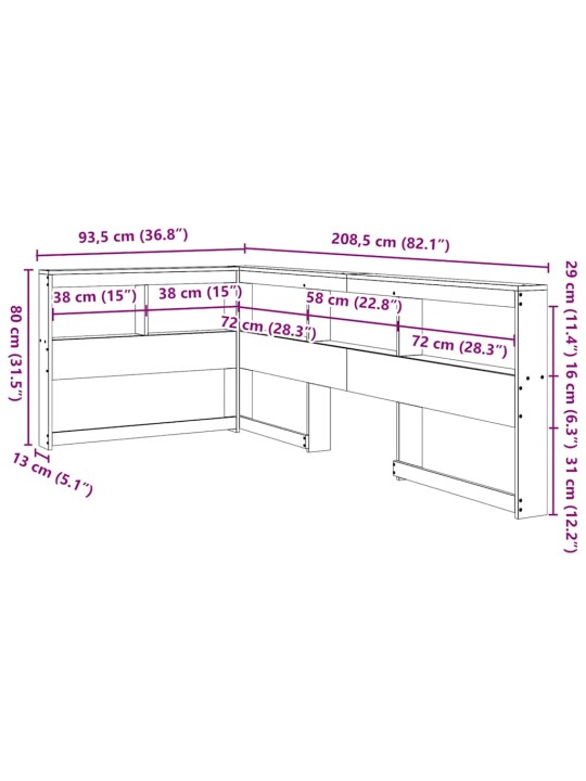 Kirjahyllyn pääty L-muotoinen 75 cm massiivipuumäntyä