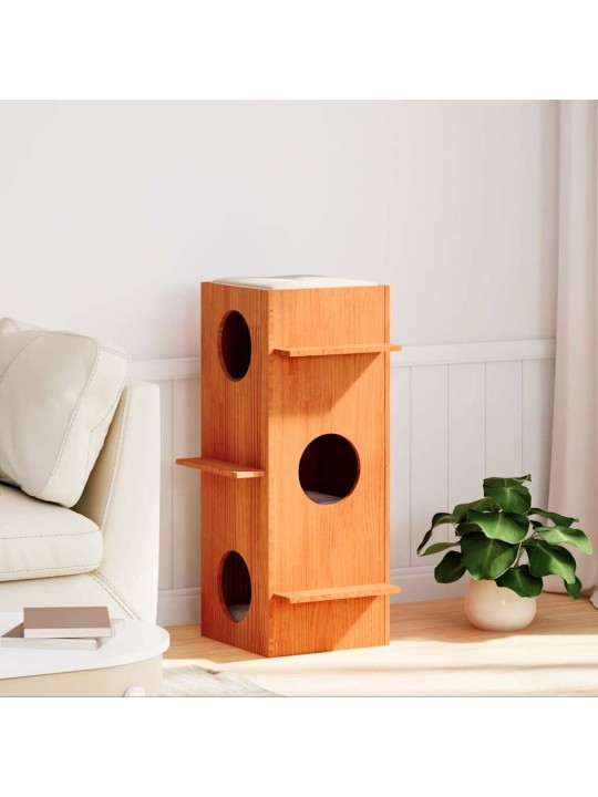 Cat house wax ruskea 43x43x90 cm massiivipuumänty