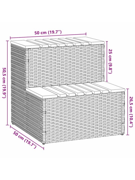 Hot tub step grey 50x50x50,5cm polyrottinki ja massiivi akaasia