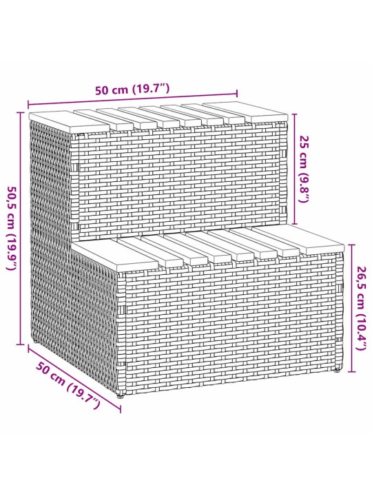 Hot tub step vaaleanharmaa 50x50x50,5 cm polyrottinki