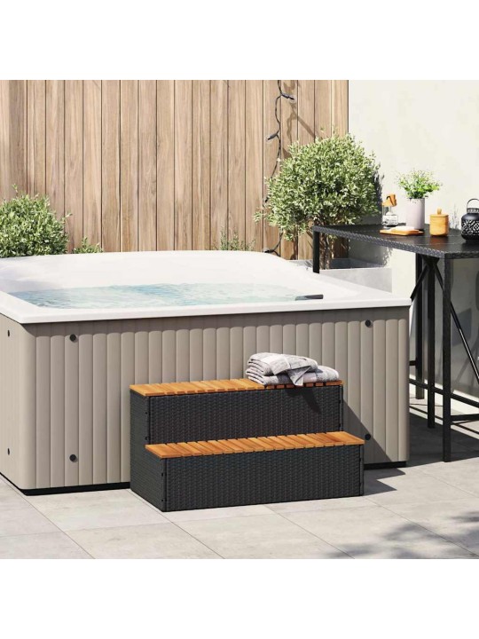 Hot tub step black 100x50x50,5 cm polyrottinki kiinteä akaasia
