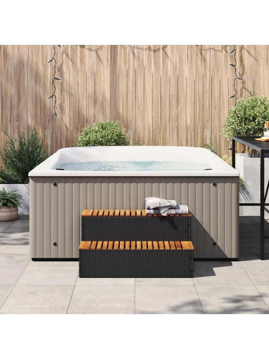 Hot tub step black 100x50x50,5 cm polyrottinki kiinteä akaasia