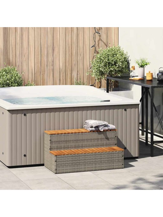 Hot tub step grey 100x50x50,5 cm polyrottinki kiinteä akaasia