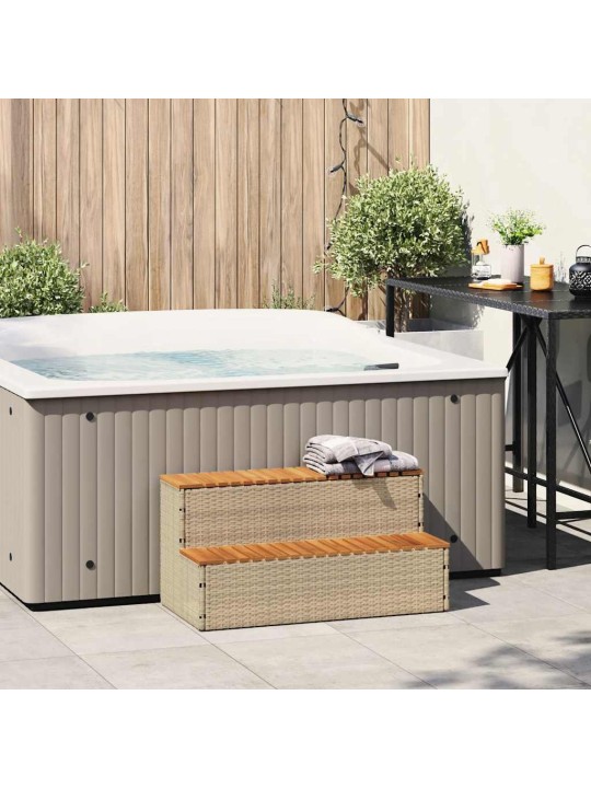 Hot tub step beige 100x50x50,5 cm polyrottinki kiinteä akaasia