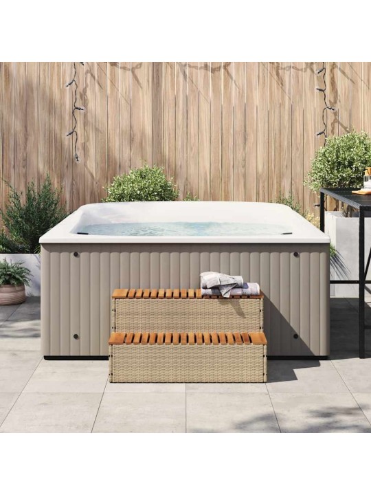 Hot tub step beige 100x50x50,5 cm polyrottinki kiinteä akaasia