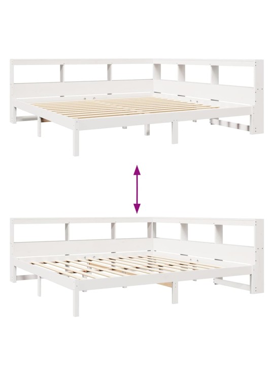 Sänky kirjahyllyllä ei patjaa valkoinen 200x200 cm täysi mänty