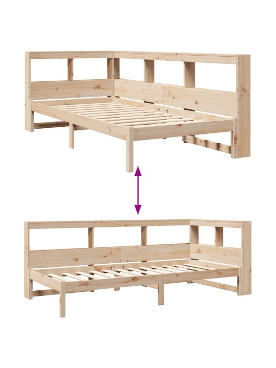 Sänky kirjahyllyllä ilman patjaa 75x190 cm täysi mänty