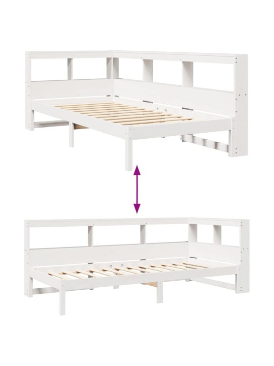 Sänky kirjahyllyllä ei patjaa valkoinen 75x190 cm täysi mänty