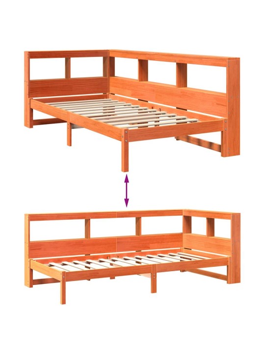 Sänky/kirjahylly ilman patjaa vahanruskea 75x190 cm täysi mänty