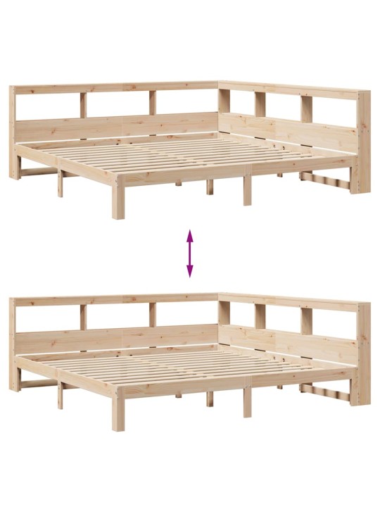 Sänky kirjahyllyllä ilman patjaa 200x200 cm täysi mänty