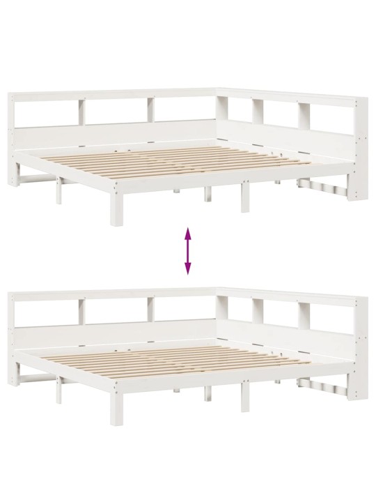 Sänky kirjahyllyllä ei patjaa valkoinen 200x200 cm täysi mänty