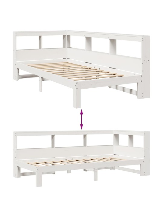 Sänky kirjahyllyllä ei patjaa valkoinen 90x200 cm täysi mänty