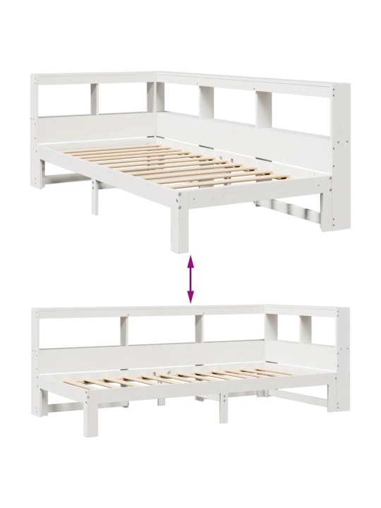 Sänky kirjahyllyllä ei patjaa valkoinen 90x190 cm täysi mänty