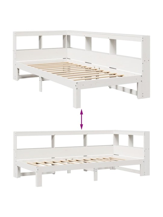 Sänky kirjahyllyllä ei patjaa valkoinen 75x190 cm täysi mänty