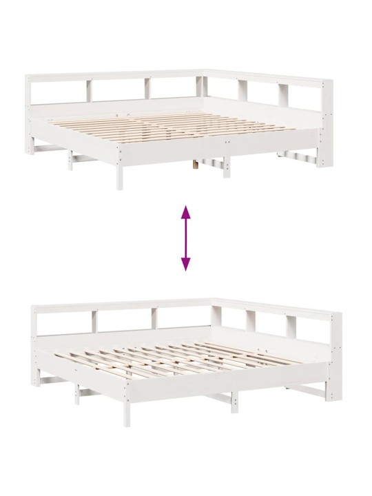 Sänky kirjahyllyllä ei patjaa valkoinen 200x200 cm täysi mänty