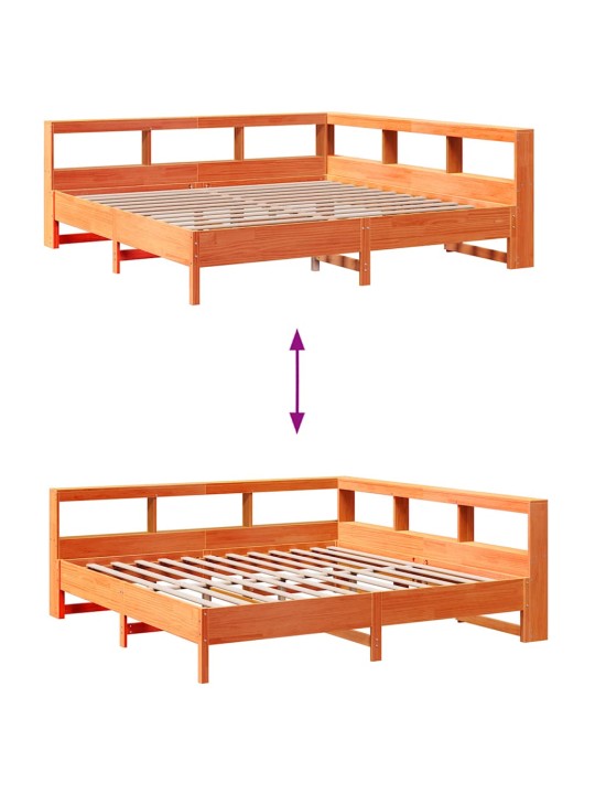 Sänky kirjahyllyllä ei patjaa vahanrusk. 200x200 cm täysi mänty