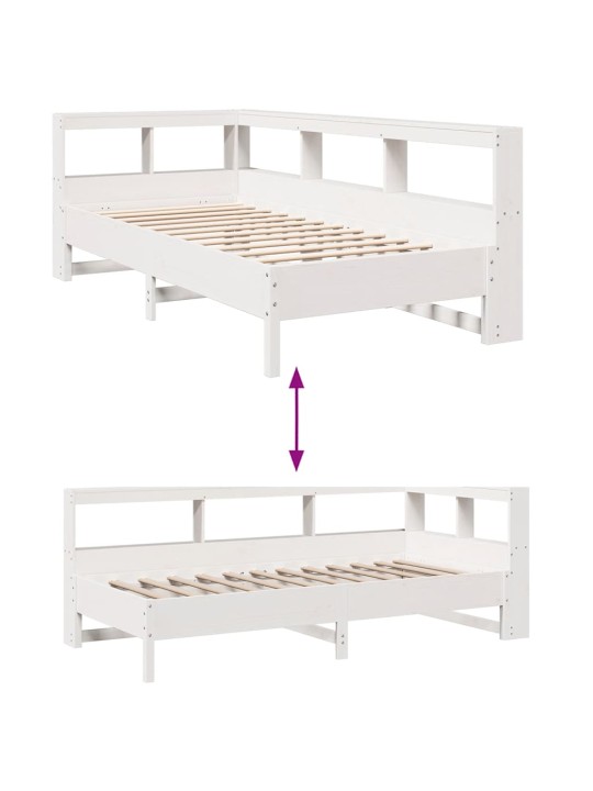 Sänky kirjahyllyllä ei patjaa valkoinen 75x190 cm täysi mänty