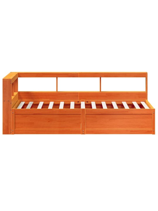 Sänky/kirjahylly ilman patjaa vahanruskea 75x190 cm täysi mänty