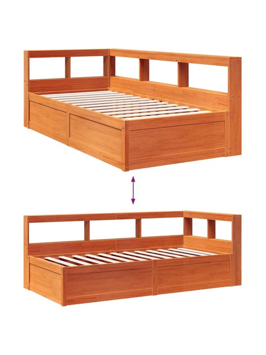 Sänky/kirjahylly ilman patjaa vahanruskea 75x190 cm täysi mänty