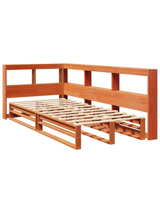 Sänky/kirjahylly ilman patjaa vahanruskea 75x190 cm täysi mänty