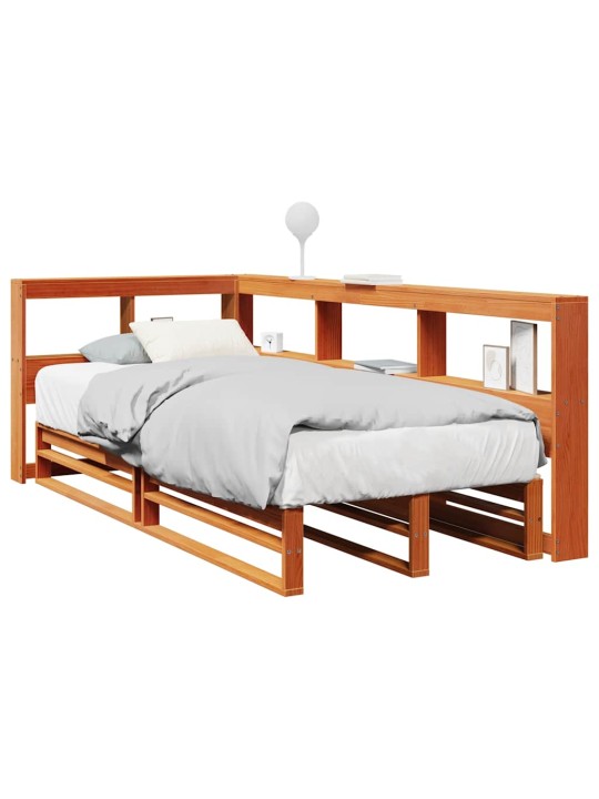 Sänky/kirjahylly ilman patjaa vahanruskea 75x190 cm täysi mänty