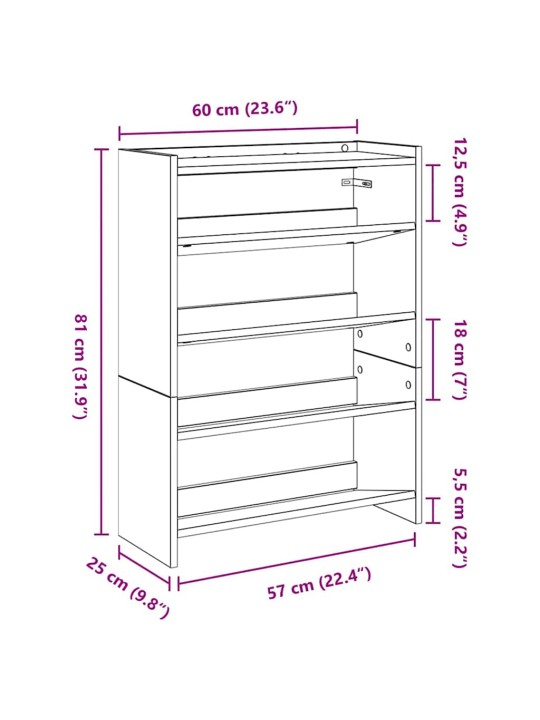 Kenkäteline sonoma-tammi 60x25x81 cm tekninen puu