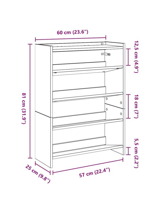 Kenkäteline ruskea tammi 60x25x81 cm tekninen puu