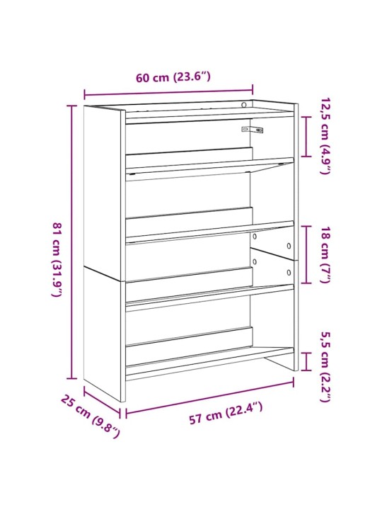 Kenkäteline vanhaa puuta 60x25x81 cm lastulevy