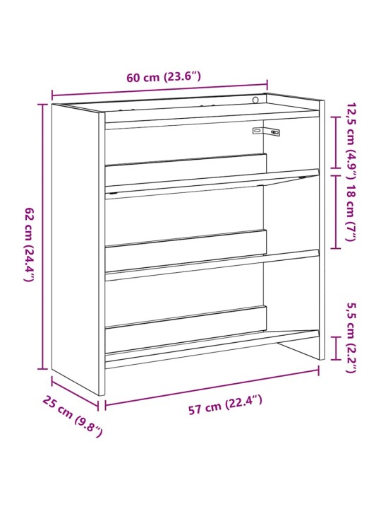 Kenkäteline harmaa sonoma 60x25x62 cm tekninen puu