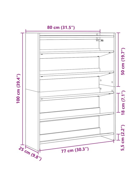Kenkäteline ruskea tammi 80x25x100 cm tekninen puu