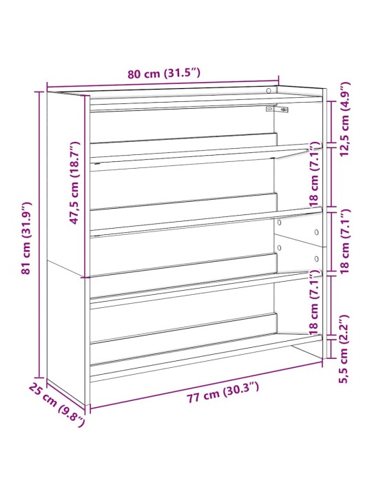 Kenkäteline vanhaa puuta 80x25x81 cm lastulevy