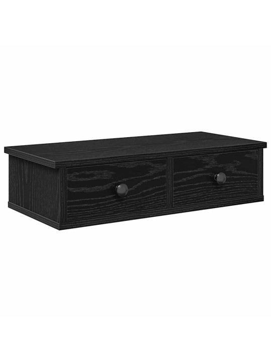 Seinähylly laatikoilla musta 60x28x15 cm tekninen puu