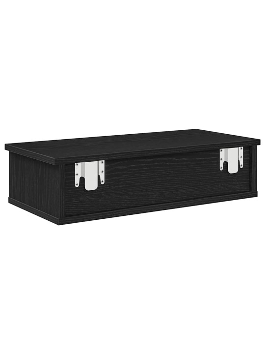 Seinähylly laatikoilla musta 60x28x15 cm tekninen puu