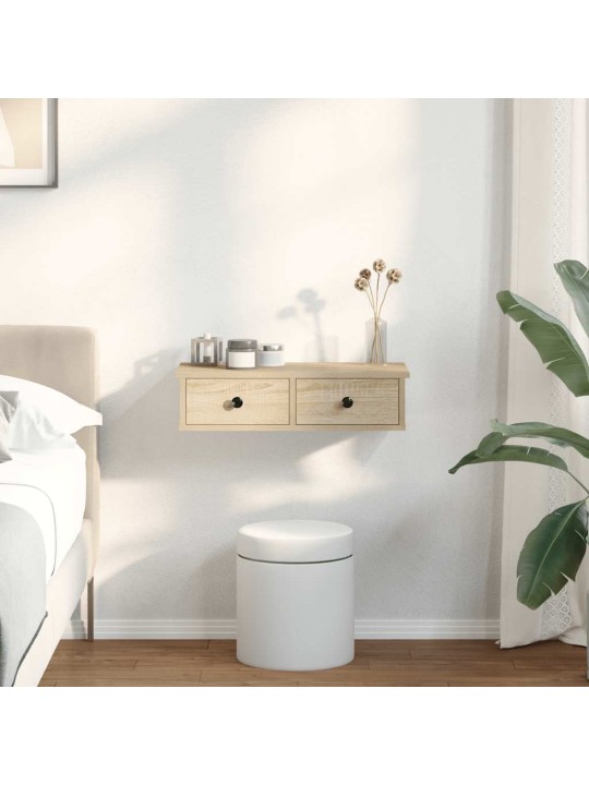Seinähylly laatikoilla sonoma tammi 60x28x15 cm tekninen puu