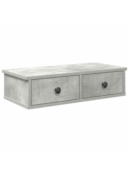 Seinähylly laatikoilla betoninharmaa 60x28x15 cm tekninen puu