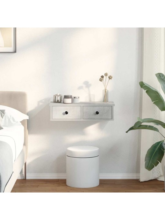 Seinähylly laatikoilla betoninharmaa 60x28x15 cm tekninen puu