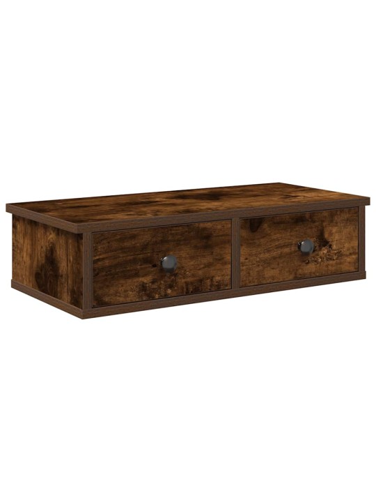 Seinähylly laatikoilla savutammi 60x28x15 cm tekninen puu