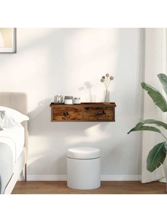 Seinähylly laatikoilla savutammi 60x28x15 cm tekninen puu