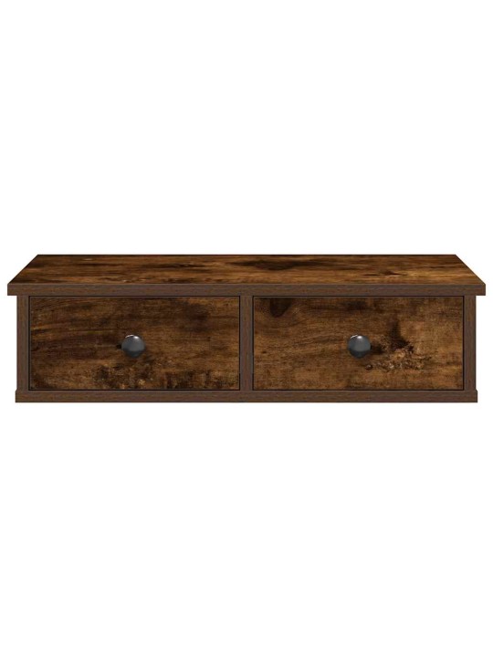 Seinähylly laatikoilla savutammi 60x28x15 cm tekninen puu